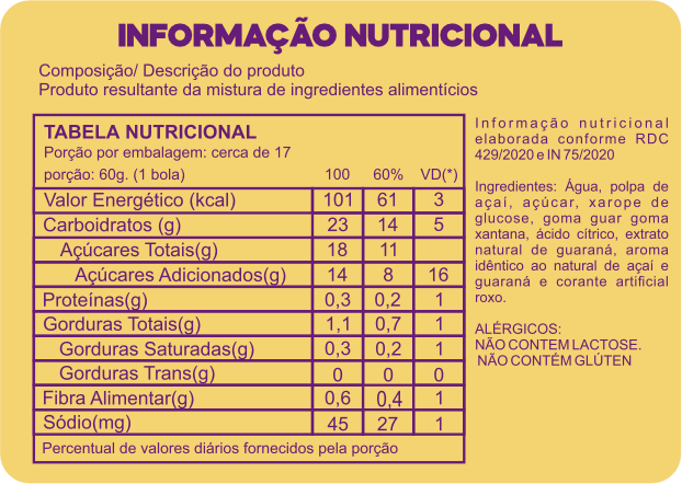 Informação Nutricional Açaí