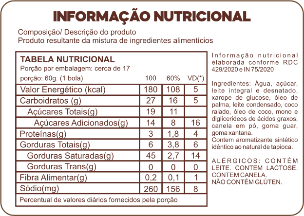 Informação Nutricional Tapioca com Coco